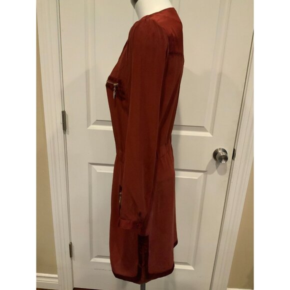 Juliette Longuet Maroon Zip-Up Dress W/ Pockets & Long Sleeves, Size 2 - Picture 7 of 12